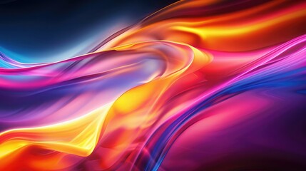 Obraz premium Abstract artwork with flowing, wave-like patterns in deep blues, purples, oranges, yellows, and pinks, creating a vibrant and dynamic visual effect