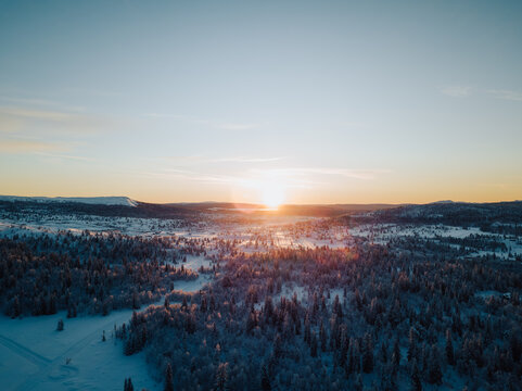 Winter Sunrise Over Snow-Covered Ringebu Landscape, Norway