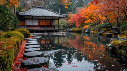 Serene Japanese Garden in Autumn Splendor background