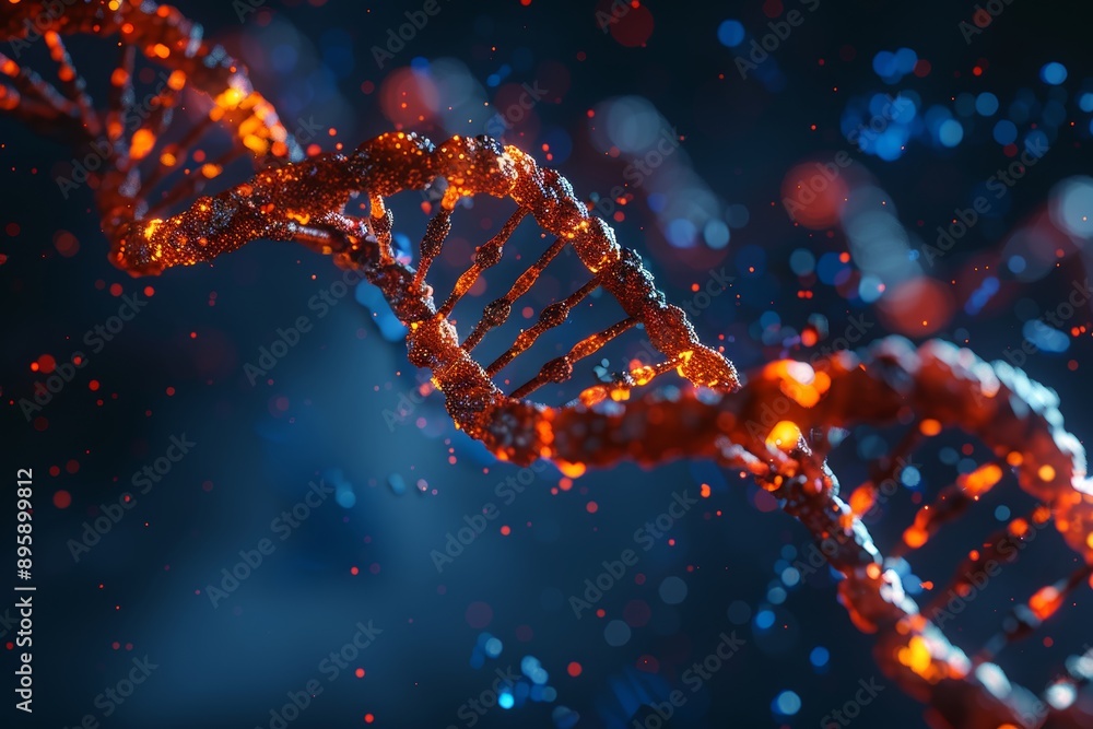 Poster a geometric background showing an abstract dna molecule helix. abstract genetic biotechnology engine