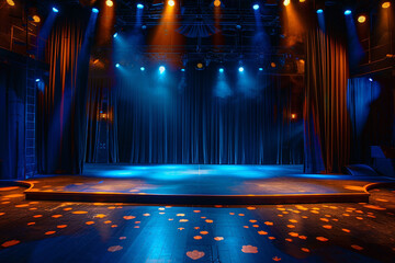 Theatrical Stage With Ornate Proscenium Arch And Dramatic Lighting: Perfect For Performance Arts Promotions