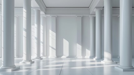 Fototapeta premium Elegant Classic White Pillared Interior with Marble Floor