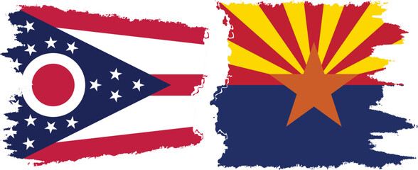 Arizona and Ohio states grunge brush flags connection, vector