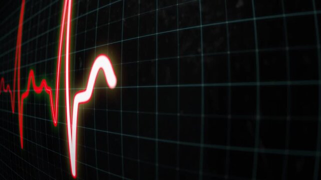 Heart beat frequency monitor close-up. ECG or EKG pulse rate, heartbeat line or heart rhythm, seamless loop