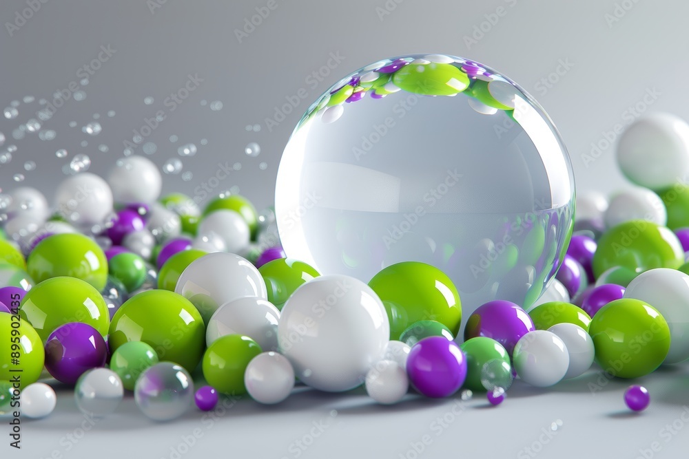 Poster three-dimensional rendering showing colorful spheres float against a gradient backdrop