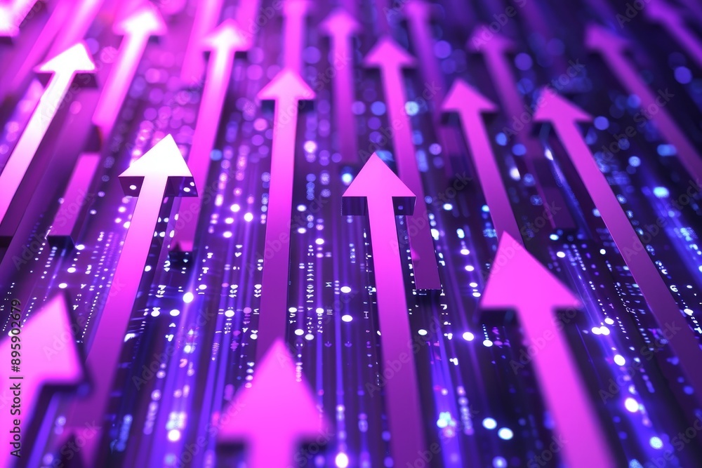 Poster a 3d rendering showing multiple upward-pointing arrows with a digital background, symbolizing growth