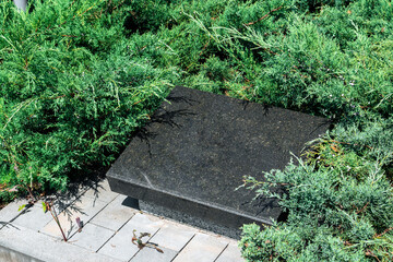 Black granite memorial stone with empty space for your text