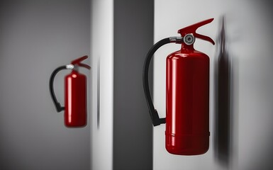 Obraz premium Indoor Red Fire Extinguisher on Wall Essential Home Fire Safety Equipment