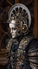Fototapeta premium Surreal Mechanical Portraiture with Intricate Clockwork Mechanisms and Victoriana Aesthetic