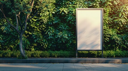 Serene Garden Oasis: Blank Signboard in Lush Greenery