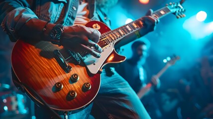 Obraz premium Captivating Musical Performance of Talented Guitarist on Stage with Soulful Guitar Solo