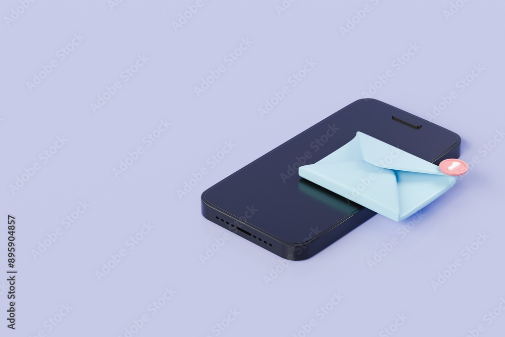 Poster 3d smartphone or mobile phone with email unread notification. new message on the smartphone screen i