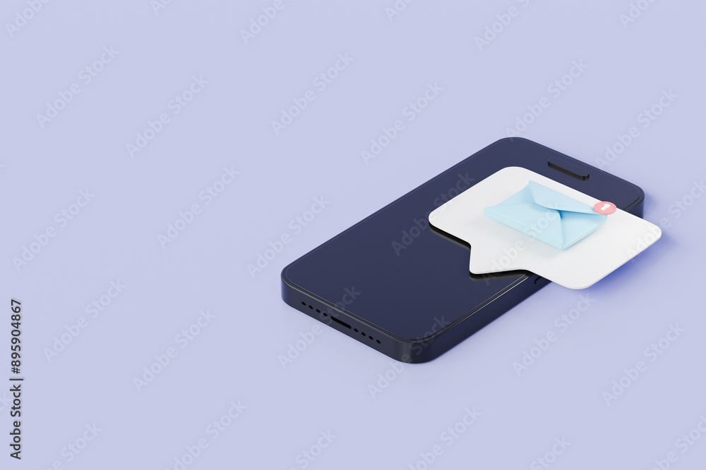 Poster 3d smartphone or mobile phone with email unread notification. new message on the smartphone screen i