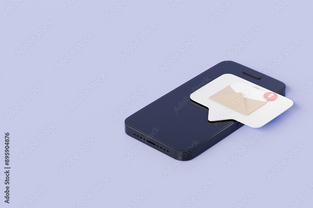 Poster 3d smartphone or mobile phone with email unread notification. new message on the smartphone screen i
