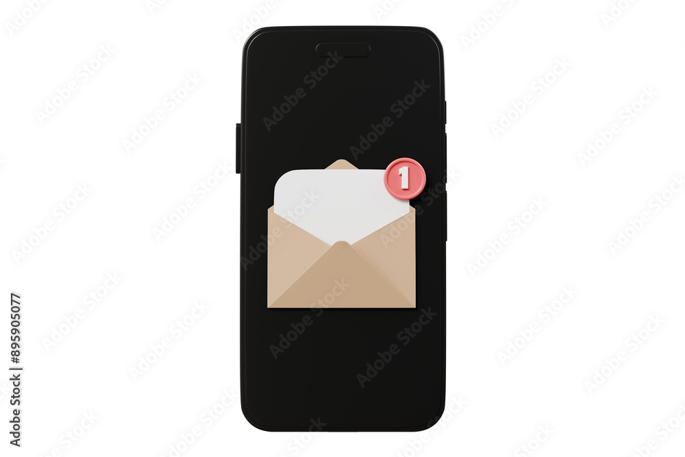 Poster 3d smartphone or mobile phone with email unread notification. new message on the smartphone screen i