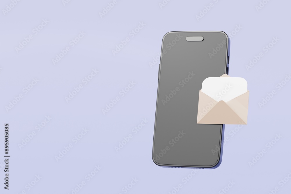 Poster 3d smartphone or mobile phone with email unread notification. new message on the smartphone screen i
