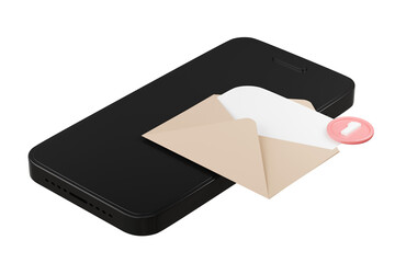 3d Smartphone or mobile phone with email unread notification. New message on the smartphone screen icon isolated on purple background. Mail service, Online email newsletter concept. 3d render.