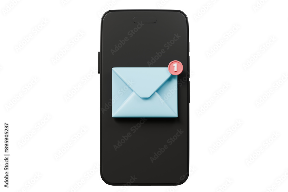 Poster 3d smartphone or mobile phone with email unread notification. new message on the smartphone screen i