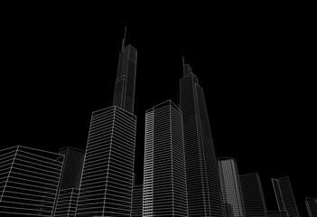 Fototapeta premium City buildings architectural 3d illustration