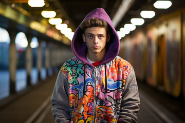 Obraz premium Ai generated picture of young adult child in a public transport