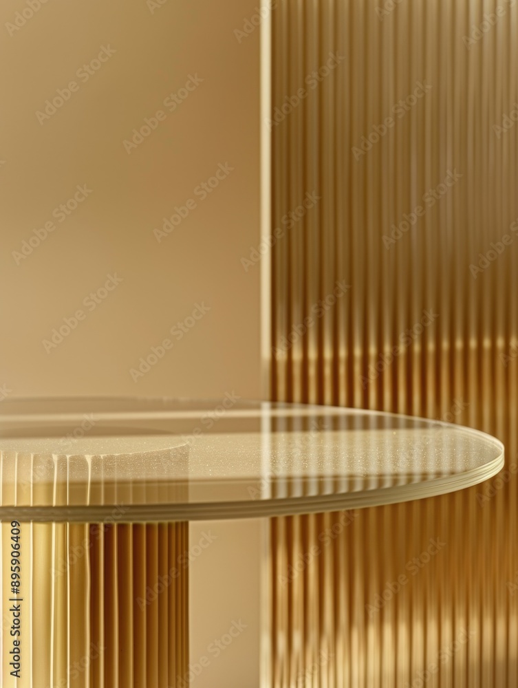 Poster this image showcases a modern circular table with a clear and reflective surface
