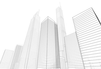 Fototapeta premium City buildings architectural 3d illustration