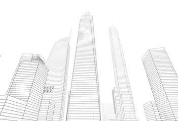 Fototapeta premium City buildings architectural 3d illustration