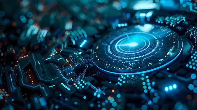 Detailed and intricate futuristic quantum cryptography device in a virtual world showcasing advanced technology and innovative cybersecurity solutions for the future 