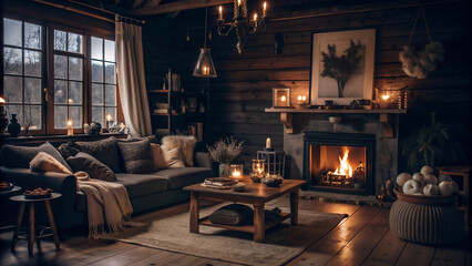 Rustic Living Room with Fireplace and Warm Ambiance