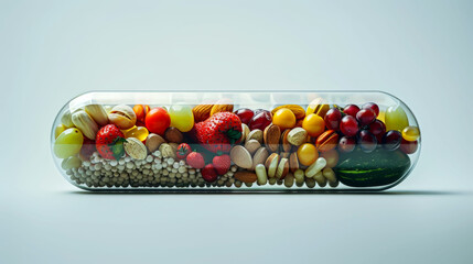 Health capsule: vitamins and microelements in the form of vegetables and fruits. 