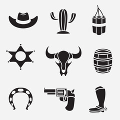 set of wild west icon good for logo, symbol, silhouette design, icons design