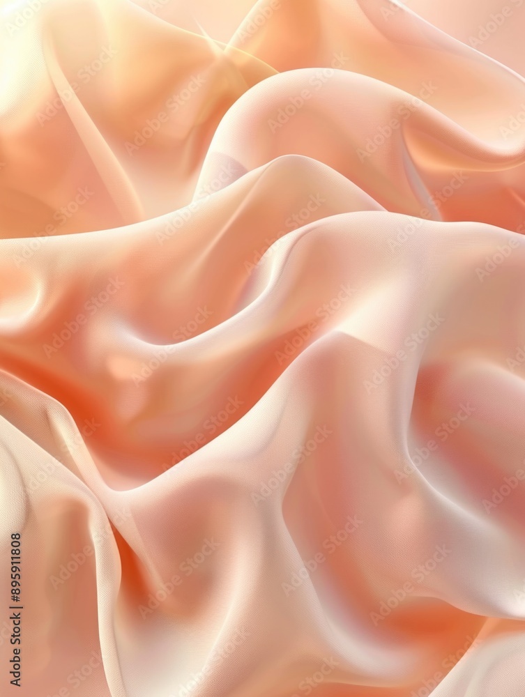 Poster 3d rendering of fabric with organic waves and soft colors.