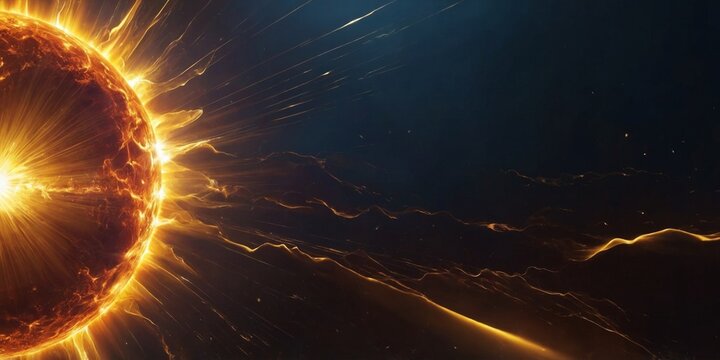 Abstract background with sun outburst with rays of light and solar wind spreading.