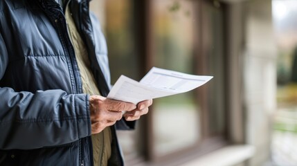 Senior Man Reviewing Financial Documents Outdoors