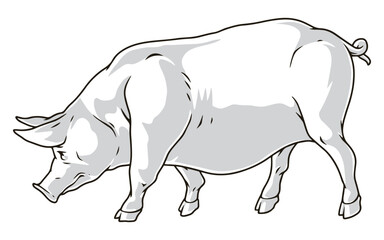 Big pig detailed sticker monochrome