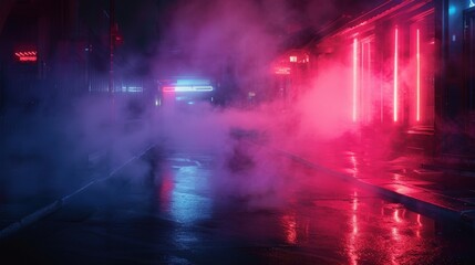 Enigmatic Urban Nightscape: Neon-Infused Alleys of Mystery