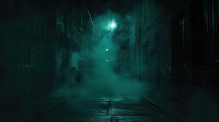 Mysterious Alley in the Emerald Mist: A Haunting Urban Landscape