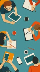 Group project collaboration via digital devices, teamwork, tech in education