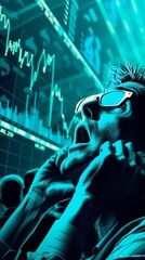People anxiously watching financial news on a TV, concern, stock market