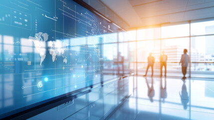 business success concept, Speed networking event in urban loft with key strategies for business success displayed on screen.