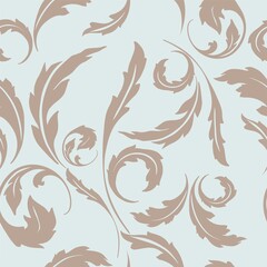 Seamless pattern in Art Nouveau style. Botanical isolated elements on a colored background in vintage stylization. Wrapping paper, scrap paper, textiles, wallpaper