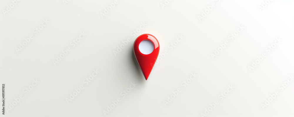 Poster Red location pin on white background, minimalistic design. Navigation and mapping concept.