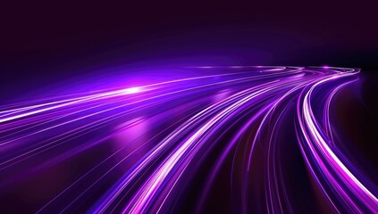 Abstract curved light lines in blue and purple colors on dark background. Glowing neon effect with motion blur for futuristic technology