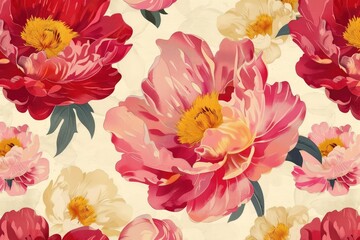 Vintage pattern botanical variety flowers such as roses, peonies, daisies, and ferns aged paper hand-drawn classic botanical drawings, elegant design suitable for fabric, wallpaper, and stationery