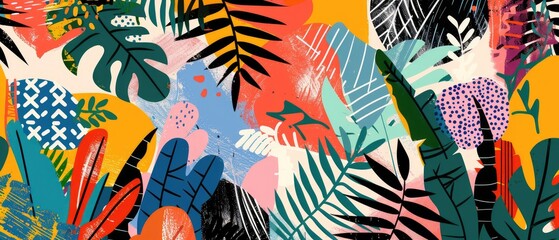 Tropical floral border with vibrant orange and red flowers on a green foliage background.