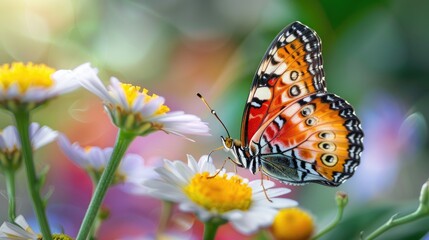 Obraz premium Gorgeous butterfly with patterned wings landing on a flower