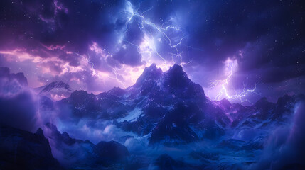 Dazzling lightning bolt illuminates majestic mountain landscape in awe inspiring spectacle