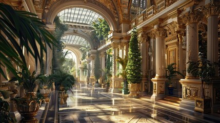 Obraz premium Lavish palace with rich architectural decorations and elaborate gardens