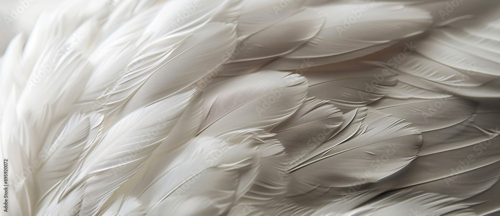 Poster close-up of the texture and pattern on white swan feathers, focusing in detail on softness and smoot
