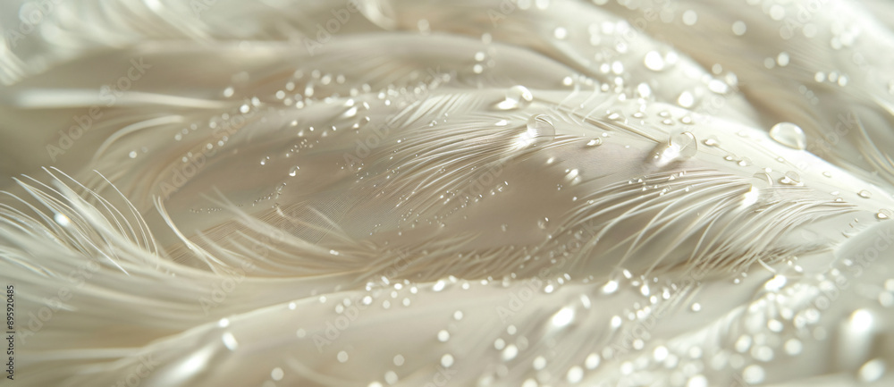 Poster close-up of the texture and pattern on white swan feathers, focusing in detail on softness and smoot